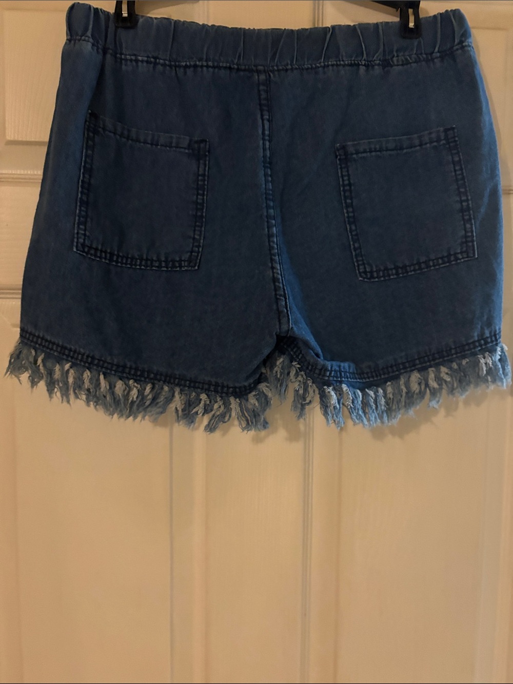 Denim Fringe Drawstring Women's Shorts - Blue - Picture 2 of 2